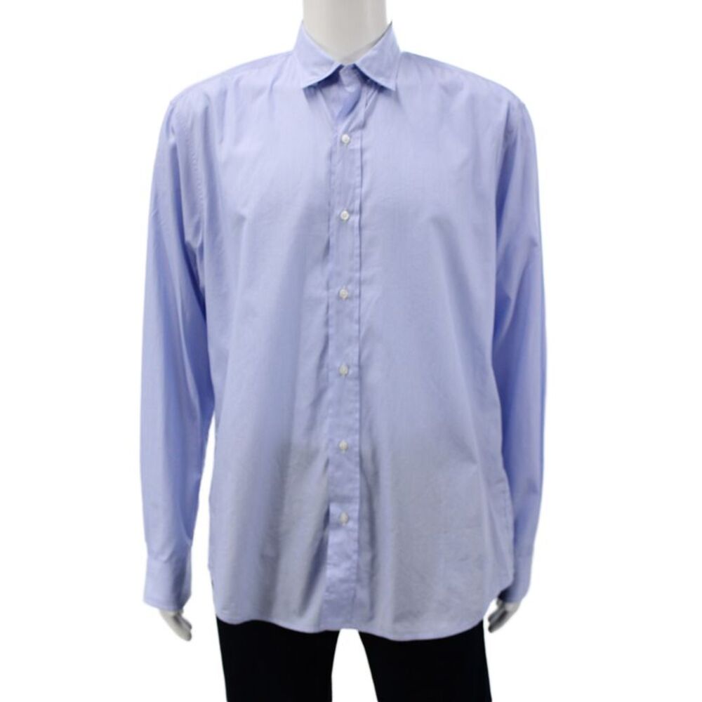Frank & Eileen Mens Striped Light Blue Cotton Dress Shirt Size L